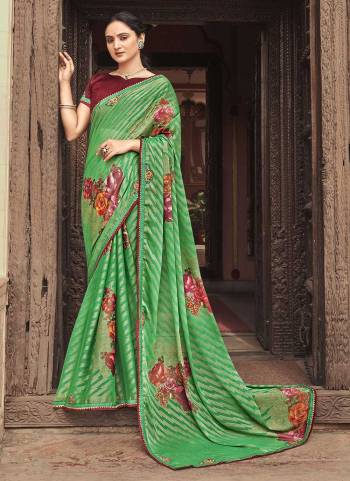 Grab These Party Wear Saree in Fine Colored.These Saree Are Chinon And Blouse is Fabricated On Banarasi.Its Beautified With Designer Braso Printed,Embroidery Work Lace.