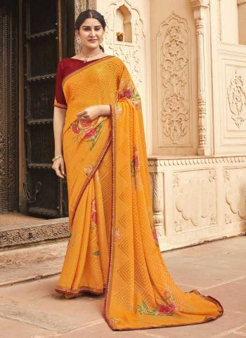 Grab These Party Wear Saree in Fine Colored.These Saree Are Chinon And Blouse is Fabricated On Banarasi.Its Beautified With Designer Braso Printed,Embroidery Work Lace.