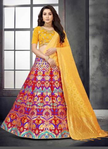 For A Designer Look,Grab These Lehenga Choli in Fine Colored.These Lehenga And Dupatta Are Fabricated On Banarasi Silk Pair With Modal Chanderi Blouse.Its Beautified With Wevon Designer,Mirror Embroidery Work.