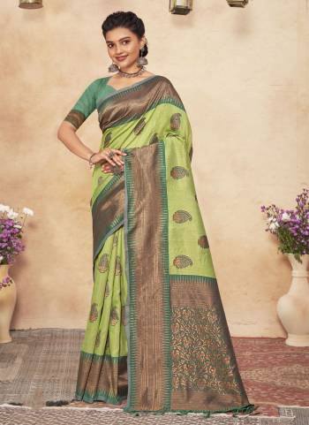 Look These Saree in Fine Colored.These Saree And Blouse is Fabricated On Cotton Pair.Its Beautified With Heavy Wevon Designer Work.