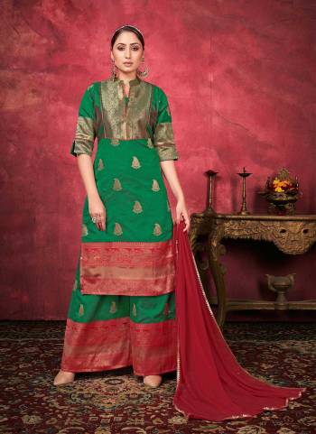 Grab This Readymade Plazzo Suits In Fine Color Top And Bottom Are Art Silk And Dupatta Are Georgette Fabricated Beautified With Wevon Designer. It Is Light In Weight And Easy To Carry All Day Long. 