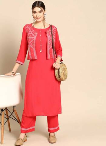 This Trendy yet Attractive Poduct Look Stylish Effortlessly. Made To Accentuate Any Body Type. This Fine Color Rayon Kurta, Trouser & Jacket Enhance with Floral Foil & Pigment Printed.