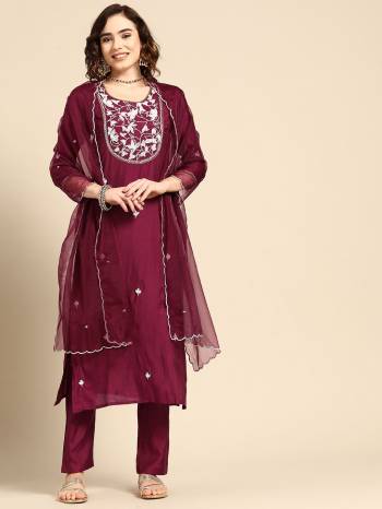 This Trendy yet Attractive Poduct Look Stylish Effortlessly. Made To Accentuate Any Body Type. This Fine Color Muslin Kurta, Trouser And Organza Fabricted Dupatta Enhance with Embroidery,Stone Work.