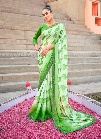 Grab These Party Wear Saree in Fine Colored.These Saree Are Moss Chiffon And Blouse is Fabricated On Banglori.Its Beautified With Designer Jari Printed,Embroidery,Swarovski Work Lace Border.