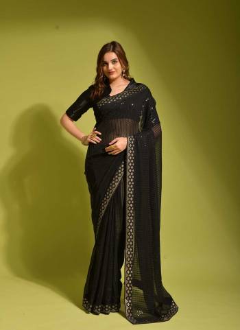 Grab These Saree in All Over Fine Colored Pair With Blouse.These Saree is Fabricated On Georgette Pair With  Satin Banglori Silk Blouse.Its Beautified With Sequance Embroidery And ,Swarovski Work Border.