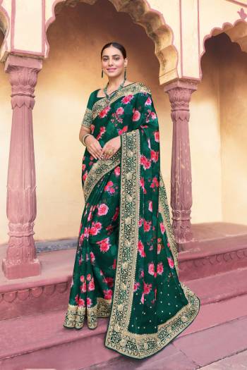 Attrective Looking These Saree in Fine Colored pair With Blouse.These Saree is Fabricated On Rose Silk Pair With Phantom Silk Blouse.Its Beautified With Digital Printed,Resham Embroidery Work.