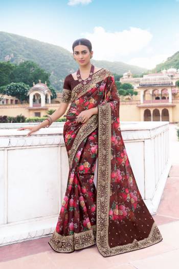 Attrective Looking These Saree in Fine Colored pair With Blouse.These Saree is Fabricated On Rose Silk Pair With Phantom Silk Blouse.Its Beautified With Digital Printed,Resham Embroidery Work.