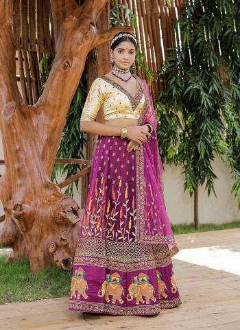 Garb This Partywear Fine Color Heavy Designer Choli Fabric Are Silk And Lahenga Net And Dupatta Net In Fabricated Beautified With Attrective Codding Embroidery,Diamond Work. Buy Now.