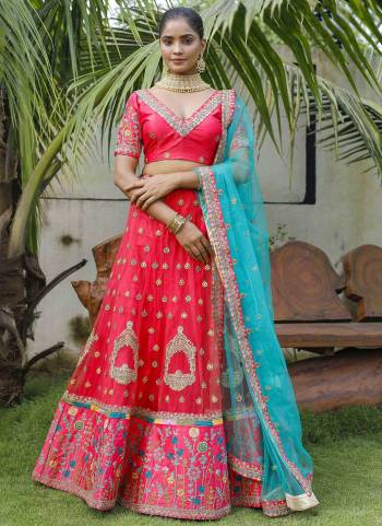 Garb This Partywear Fine Color Heavy Designer Choli Fabric Are Silk And Lahenga Net And Dupatta Net In Fabricated Beautified With Attrective Codding Embroidery,Diamond Work. Buy Now.