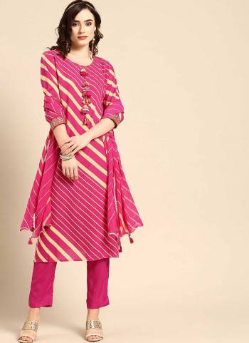 Grab These Readymade Suit in Fine Colored Pair With Bottom And Dupatta.These Top And Bottom Are Fabricated On Rayon Pair With Chiffon Dupatta.Its Beautified With Designer Laheriya Printed With Thread Embroidery Work.