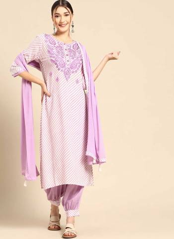 Grab These Readymade Suit in Fine Colored Pair With Bottom And Dupatta.These Top And Bottom Are Fabricated On Rayon Pair With Chiffon Dupatta.Its Beautified With Designer Laheriya Printed With Thread Embroidery Work.