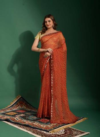 Attrective Look These Saree in Fine Colored.These Saree Are Chiffon And Blouse is Jari Brocade Fabricated.Its Beautified With Leriya Printed,Mirror Embroidery Work Border.