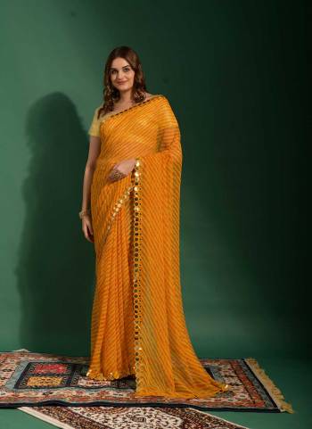 Attrective Look These Saree in Fine Colored.These Saree Are Chiffon And Blouse is Jari Brocade Fabricated.Its Beautified With Leriya Printed,Mirror Embroidery Work Border.