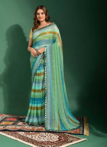 Attrective Look These Saree in Fine Colored.These Saree Are Chiffon And Blouse is Jari Brocade Fabricated.Its Beautified With Leriya Printed,Mirror Embroidery Cut Work Border.