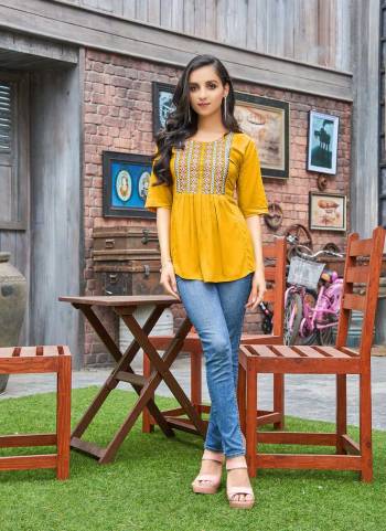 Grab These Beautiful Looking Readymade Short Kurti.These Short Kurti is Fabricated On Rayon Slub.Its Beautified With Designer Embroidery Work.