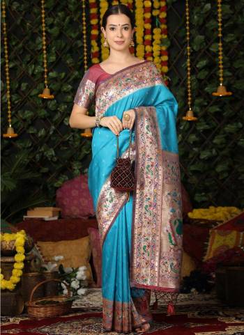 Looking These Festive Wear Saree in Fine Colored.These Saree And Blouse is Fabricated On Banarasi Soft Silk.Its Beautified With Weavon Jari And Meena Paithani Designer.