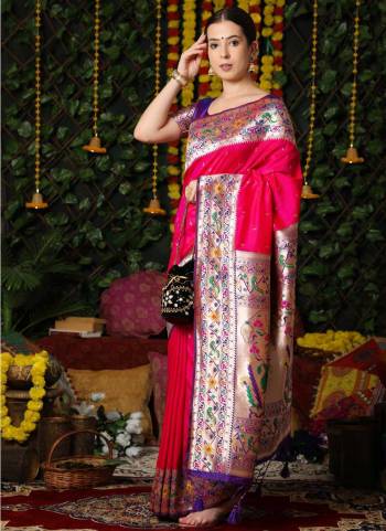 Looking These Festive Wear Saree in Fine Colored.These Saree And Blouse is Fabricated On Banarasi Soft Silk.Its Beautified With Weavon Jari And Meena Paithani Designer.