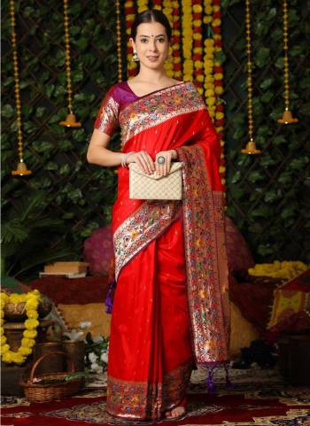 Looking These Festive Wear Saree in Fine Colored.These Saree And Blouse is Fabricated On Banarasi Soft Silk.Its Beautified With Weavon Jari And Meena Paithani Designer.