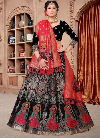 For A Designer Look,Grab These Lehenga Choli in Fine Colored.These Lehenga Choli And Dupatta Are Fabricated On Jacquard Silk Pair.Its Beautified With Fancy Weaving Jacquard Designer.