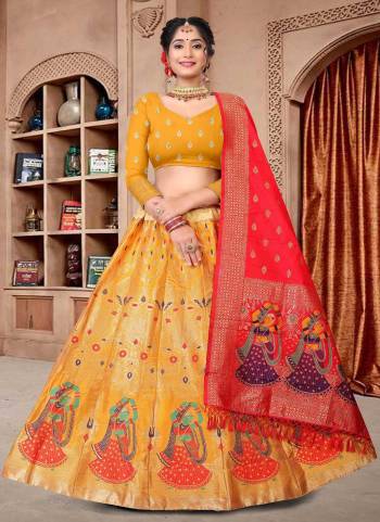 For A Designer Look,Grab These Lehenga Choli in Fine Colored.These Lehenga Choli And Dupatta Are Fabricated On Jacquard Silk Pair.Its Beautified With Fancy Weaving Jacquard Designer.