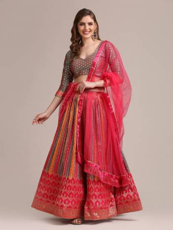 For A Designer Look,Grab These Lehenga Choli in Fine Colored.These Lehenga Choli Are Jacquard Silk And Dupatta Are Fabricated On Net Pair.Its Beautified With Fancy Designer Gold Wevon,Pleated lehenga.