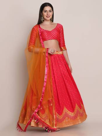 For A Designer Look,Grab These Lehenga Choli in Fine Colored.These Lehenga Choli Are Jacquard Silk And Dupatta Are Fabricated On Net Pair.Its Beautified With Fancy Designer Gold Wevon,Pleated lehenga.