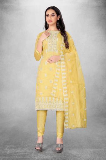 Grab These Suit in Fine Colored Pair With Bottom And Dupatta.These Top Are Chanderi And Dupatta Are Fabricated On Chanderi Pair With Santoon Bottom.Its Beautified With Designer Thread Embroidery Work.