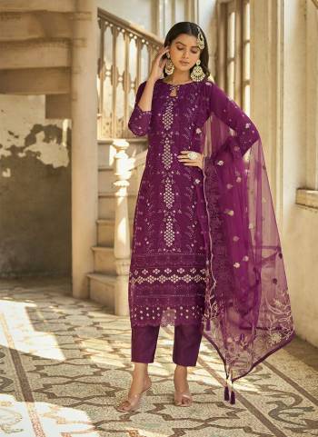 Attrective Looking These Special Suit in Fine Colored Pair With Bottom And Dupatta.These Top Are Faux Georgette And Dupatta Are Fabricated On Net Pair With Santoon Bottom.Its Beautified With Heavy Designer Multy Thread,Sequance Embroidery Work.