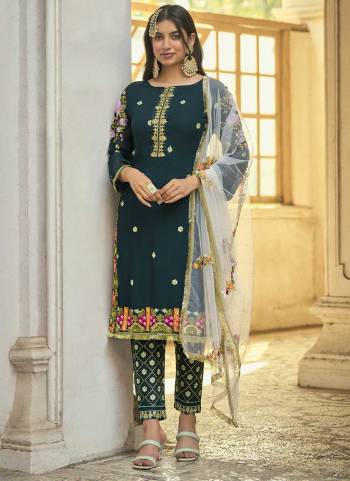 Attrective Looking These Special Suit in Fine Colored Pair With Bottom And Dupatta.These Top Are Faux Georgette And Dupatta Are Fabricated On Net Pair With Santoon Bottom.Its Beautified With Heavy Designer Multy Thread,Sequance Embroidery Work.