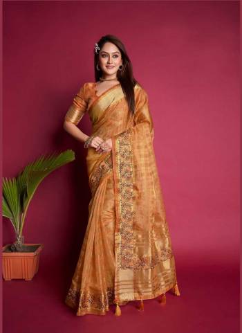 Looking These Festive Wear Saree in Fine Colored.These Saree And Blouse is Fabricated On Organza Silk.Its Beautified With Weavon Jari Checks Designer With Embroidery Work.