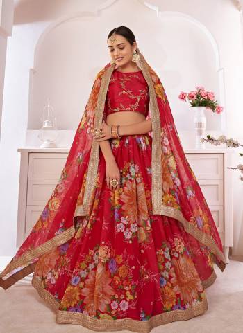 For A Designer Look,Grab These Lehenga Choli in Fine Colored.These Lehenga And Dupatta Are Fabricated On Georgette Pair With Art Silk Blouse.Its Beautified With Designer Floral Digital Printed,Sequance Embroidery Work.