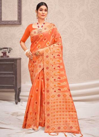 Grab These Party Wear Saree in Fine Colored.These Saree And Blouse is Fabricated On Cotton Silk.Its Beautified With Weavon Designer Work.