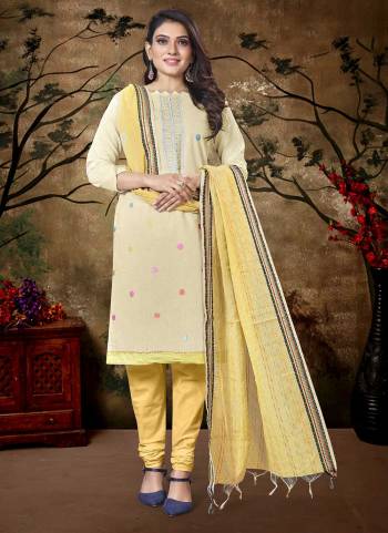 Grab These Suit in Fine Colored Pair With Bottom And Dupatta.These Top Are Khadi Cotton And Dupatta Are Fabricated On South Cotton Pair With Cotton Bottom.Its Beautified With Wevon Designer With Embroidery Work.