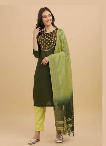 Grab These Readymade Suit in Fine Colored Pair With Bottom And Dupatta.These Top And Bottom Are Fabricated On Slub Cotton Pair With Cotton Silk Dupatta.Its Beautified With Wevon Designer,Thread Embroidery Work.