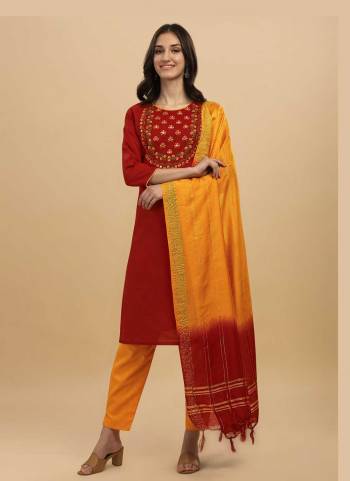 Grab These Readymade Suit in Fine Colored Pair With Bottom And Dupatta.These Top And Bottom Are Fabricated On Slub Cotton Pair With Cotton Silk Dupatta.Its Beautified With Wevon Designer,Thread Embroidery Work.