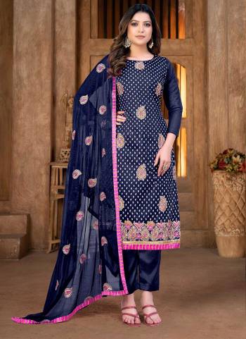 Grab These Suit in Fine Colored Pair With Bottom And Dupatta.These Top Are Modal Chanderi And Dupatta Are Fabricated On Naznin Pair With Santoon Bottom.Its Beautified With Santoon Inner.Its Beautified With Designer Embroidery Work.