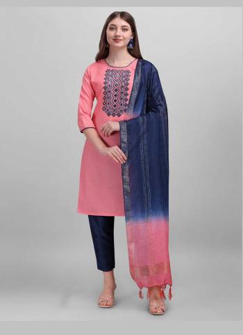 Grab These Readymade Suit in Fine Colored Pair With Bottom And Dupatta.These Top And Bottom Are Fabricated On Slub Cotton Pair With Cotton Silk Dupatta.Its Beautified With Designer Embroidery Work With Wevon Dupatta.