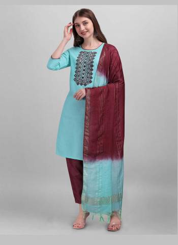 Grab These Readymade Suit in Fine Colored Pair With Bottom And Dupatta.These Top And Bottom Are Fabricated On Slub Cotton Pair With Cotton Silk Dupatta.Its Beautified With Designer Embroidery Work With Wevon Dupatta.