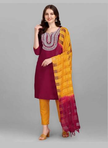 Grab These Readymade Suit in Fine Colored Pair With Bottom And Dupatta.These Top And Bottom Are Fabricated On Slub Cotton Pair With Cotton Silk Dupatta.Its Beautified With Designer Embroidery Work With Wevon Dupatta.