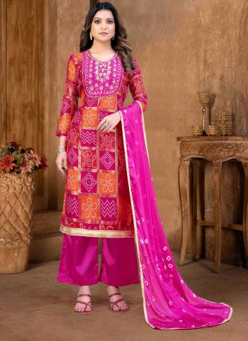 Grab These Suit in Fine Colored Pair With Bottom And Dupatta.These Top Are Art Silk And Dupatta Are Fabricated On Naznin Pair With Santoon Bottom.Its Beautified With Santoon Inner.Its Beautified With Bandhani Printed With Hand Work.