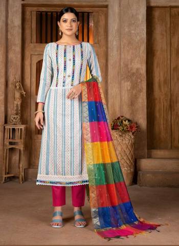 Grab These Suit in Fine Colored Pair With Bottom And Dupatta.These Top Are Cambric Cotton And Dupatta Are Fabricated On Banarasi Pair With Cotton Bottom.Its Beautified With Wevon Designer With Embroidery Work.