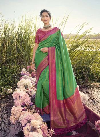 Attrective These Party Wear Saree in Fine Colored.These Saree And Blouse is Fabricated On Kanjivarm Silk.Its Beautified With Heavy Weaving Designer.