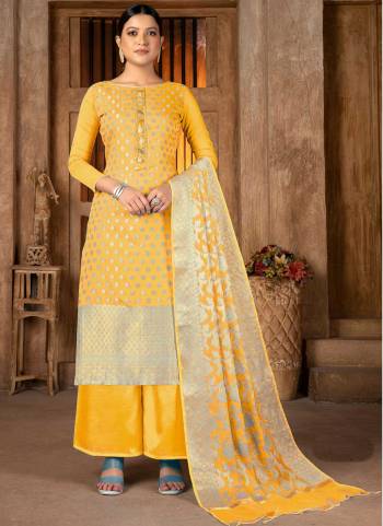 Grab These Suit in Fine Colored Pair With Bottom And Dupatta.These Top And Dupatta Are Fabricated On Banarasi Silk Pair With Santoon Bottom.Its Beautified With Wevon Jacquard Designer.