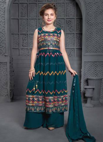 For A Designer Look,Grab These Kidswear Readymade Sharara Suits in Fine Colored.These Top And Bottom Are Fabricated On Georgette Pair With Georgette Dupatta.Its Beautified With Designer Embroidery Work.