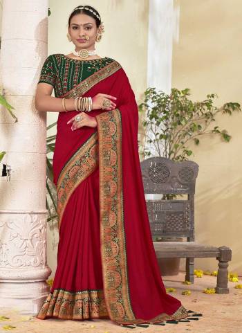 Look Attrective These Party Wear Saree in Fine Colored.These Saree And Blouse  is Fabricated On Vichitra Silk.Its Beautified With Heavy Designer Embroidery Work Blouse And Wevon Big Border.