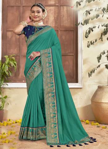 Look Attrective These Party Wear Saree in Fine Colored.These Saree And Blouse  is Fabricated On Vichitra Silk.Its Beautified With Heavy Designer Embroidery Work Blouse And Wevon Big Border.