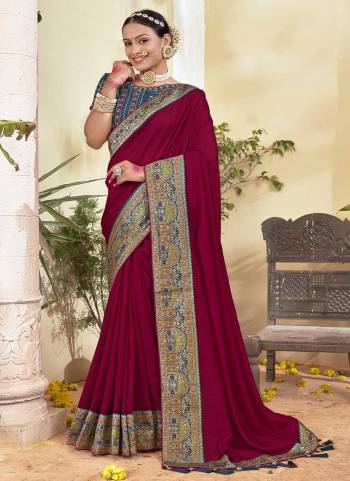 Look Attrective These Party Wear Saree in Fine Colored.These Saree And Blouse  is Fabricated On Vichitra Silk.Its Beautified With Heavy Designer Embroidery Work Blouse And Wevon Big Border.