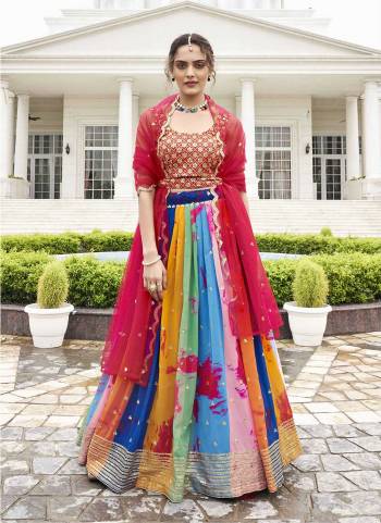 Attrective Looking These Partywear Lehenga Choli in Fine Colored Pair With Dupatta.These Blouse Are Banglori Silk And Dupatta Net Are Fabricated On Georgette Pair Lehenga.Its Beautified With Digital Printed With Designer Thread, Sequance Embroidery Work.