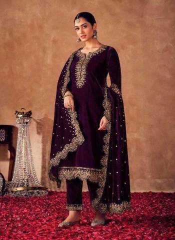 Attrective These Suit in Fine Colored Pair With Bottom And Dupatta.These Top And Bottom Are Velvet And Pair With Velvet Dupatta.Its Beautified With Heavy Designer Embroidery Work.