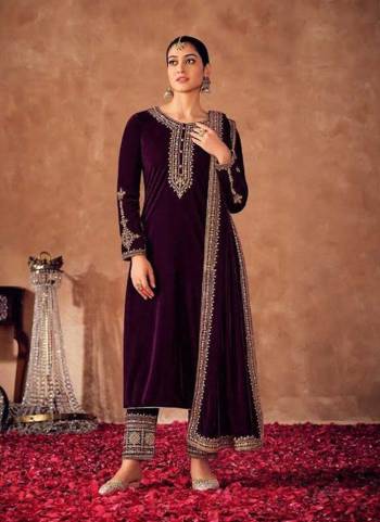 Attrective These Suit in Fine Colored Pair With Bottom And Dupatta.These Top And Bottom Are Velvet And Pair With Velvet Dupatta.Its Beautified With Heavy Designer Embroidery Work.